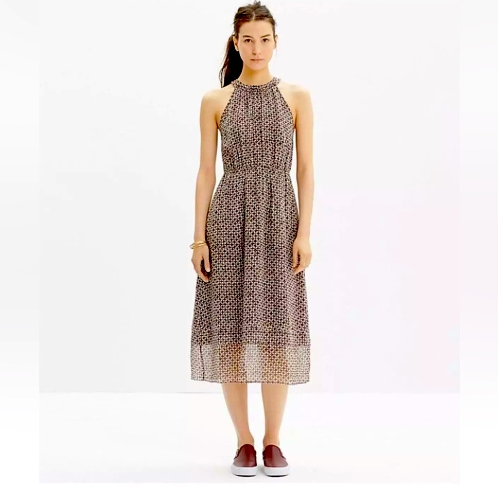 Madewell | Silk Woven Halter Neck Midi Dress Diamond Tile Print Size 6 EUC
